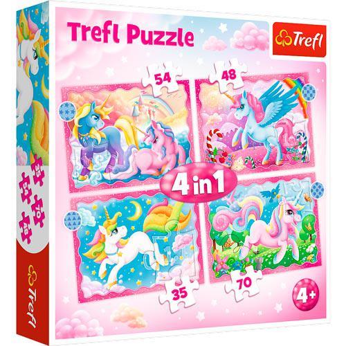 Puzzles 4 em 1 - Unicorns and magic / Trefl