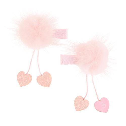 Amandine - Ganchos de Cabelo c/ Pompom e Glitter Rosa