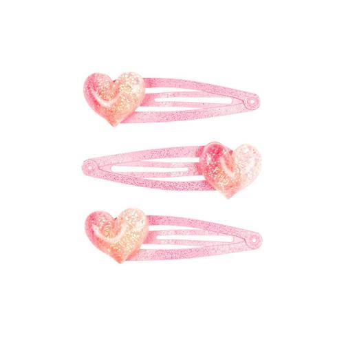 Rori - Ganchos de Cabelo c/ Glitter Rosa e Coração